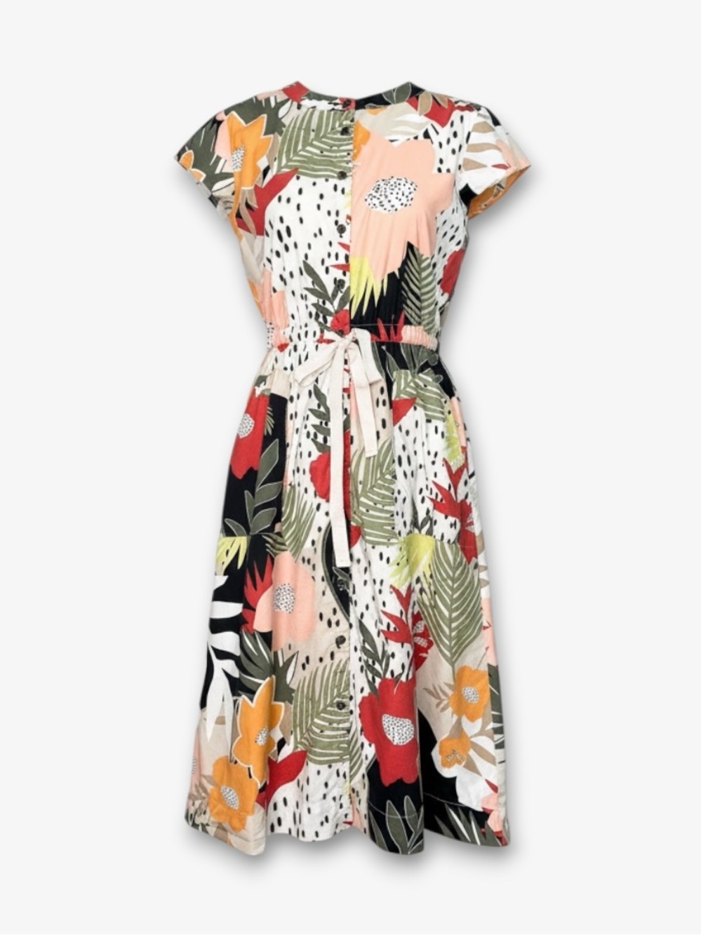 LOFT Tropical Utility Shirt Dress 0 Multicolor Button‎ Front Knee Length Casual